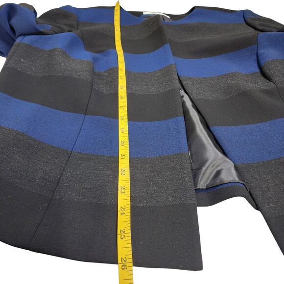 Tahari ASL Womens Blazer Jacket Plus Size 14W Blue Gray Black Stripe Collarless - Picture 9 of 10
